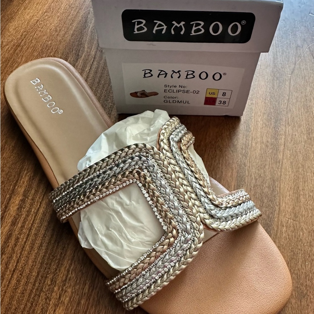 BAMBOO Women's Tan and Silver Embellished Sandals